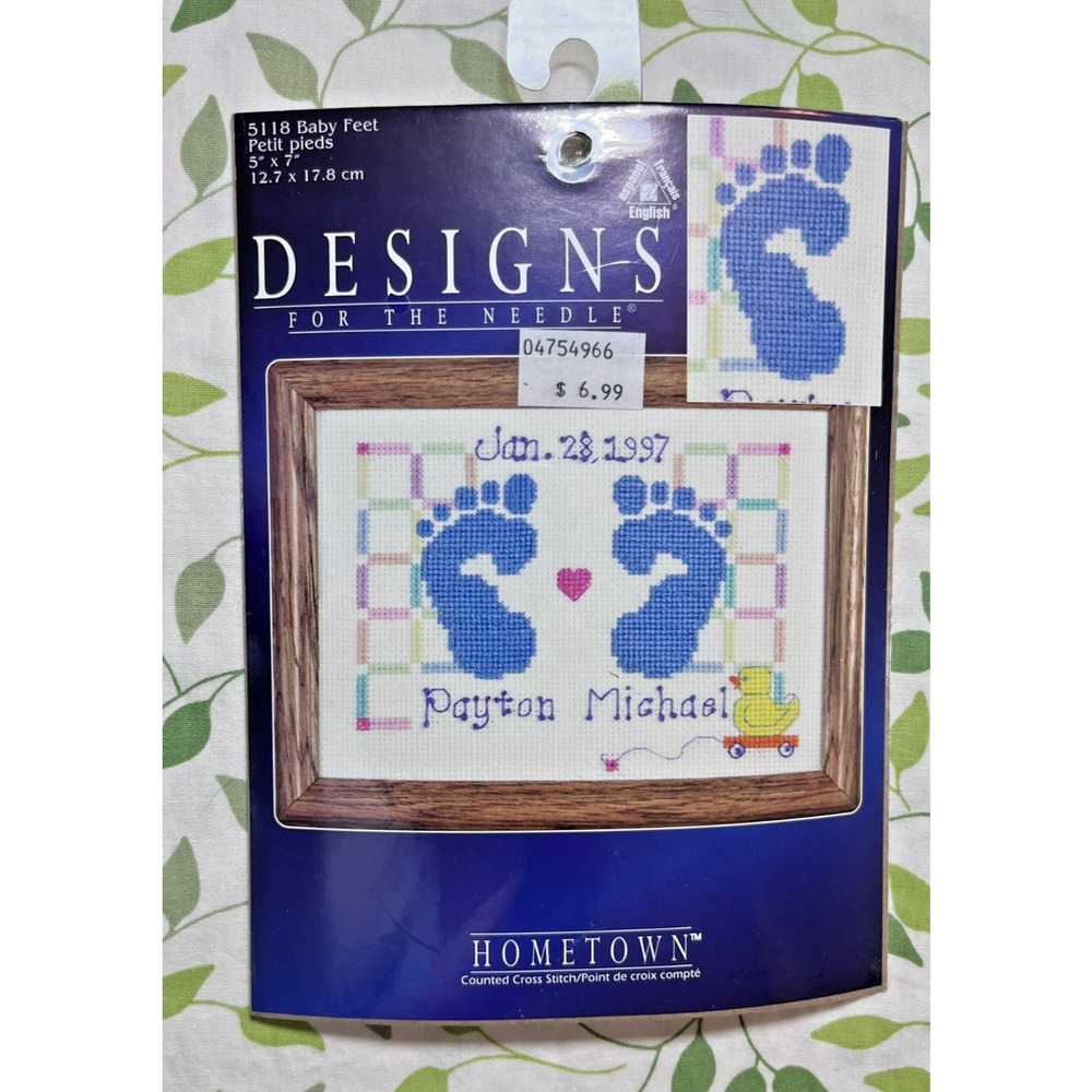 Designs for the Needle Cross Stitch Kit 5×7 Baby Feet 5118 New Vintage 1997
